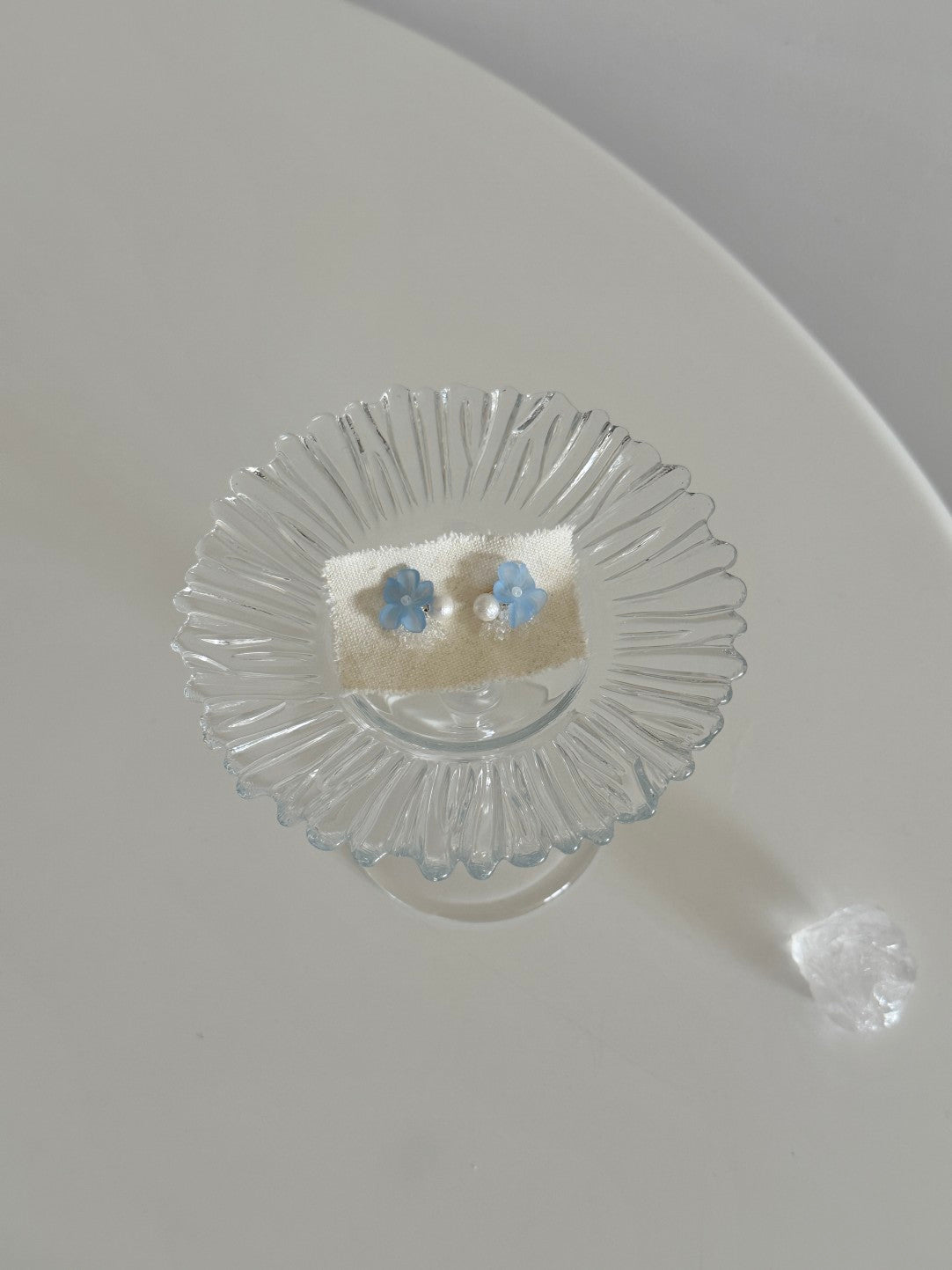 Blue Flower Beaded Pearl Earrings