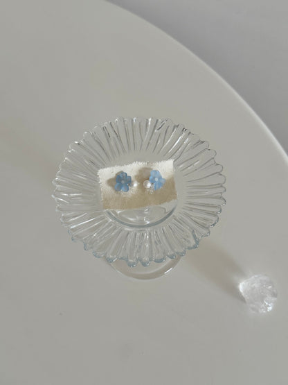 Blue Flower Beaded Pearl Earrings