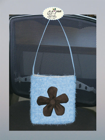 Blue Flower Plush Shoulder Bag