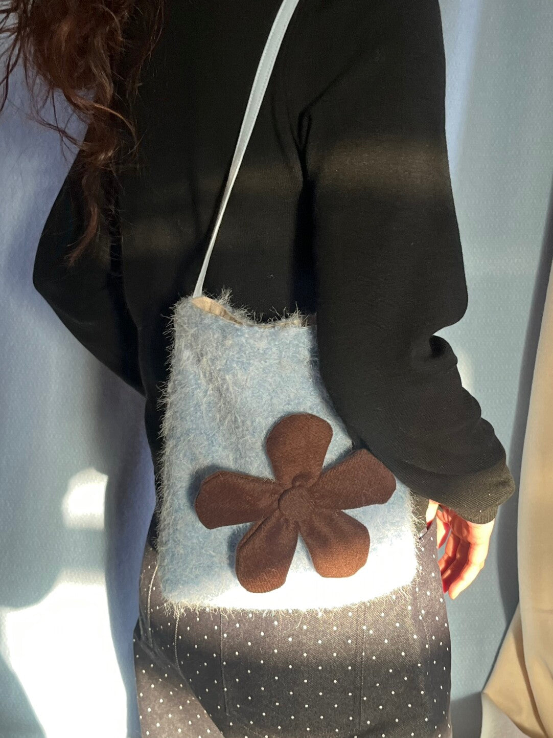 Blue Flower Plush Shoulder Bag