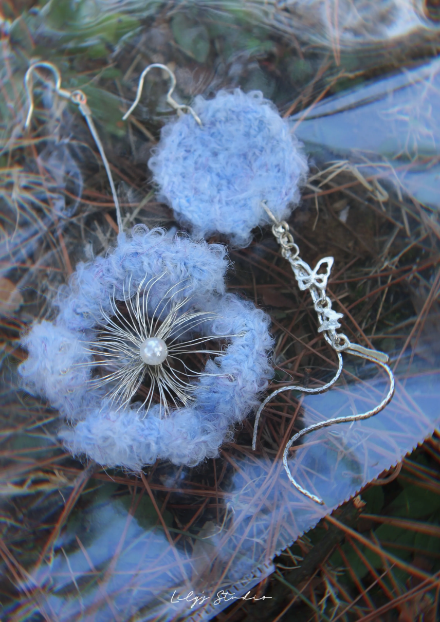 Blue Flower Copper Wire Weaving Butterfly Earrings