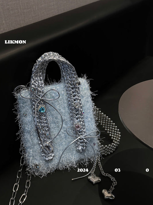 Blue Glacier Ballet Bow Crochet Crossbody Bag