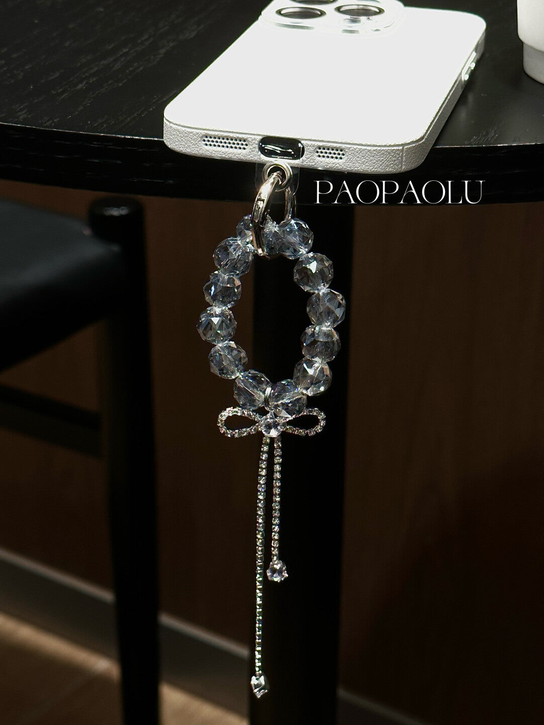 Blue Gray Galaxy Beaded Butterfly Tassel Phone Charm