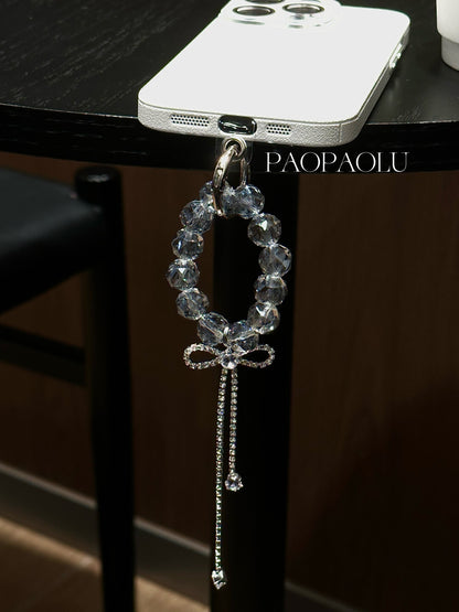 Blue Gray Galaxy Beaded Butterfly Tassel Phone Charm