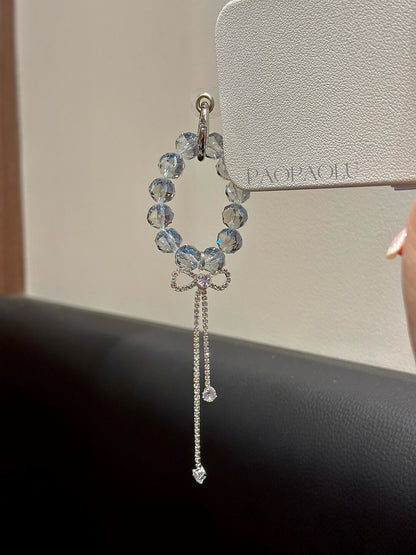 Blue Gray Galaxy Beaded Butterfly Tassel Phone Charm