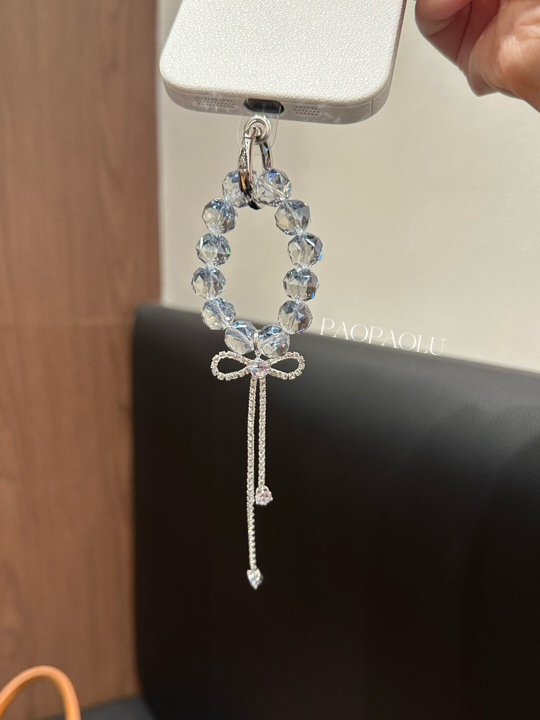 Blue Gray Galaxy Beaded Butterfly Tassel Phone Charm
