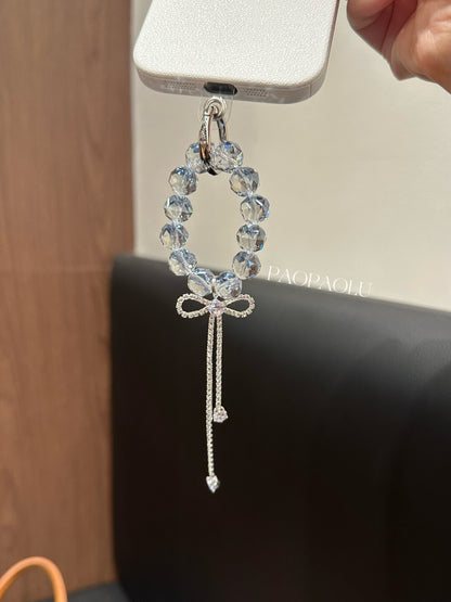 Blue Gray Galaxy Beaded Butterfly Tassel Phone Charm