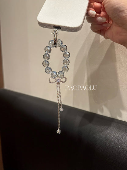 Blue Gray Galaxy Beaded Butterfly Tassel Phone Charm