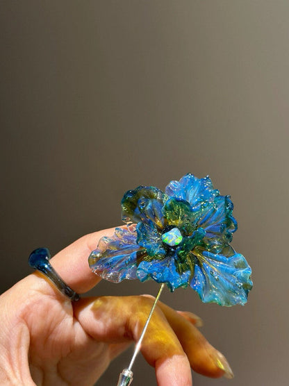 Blue Green Opal Flower Brooch