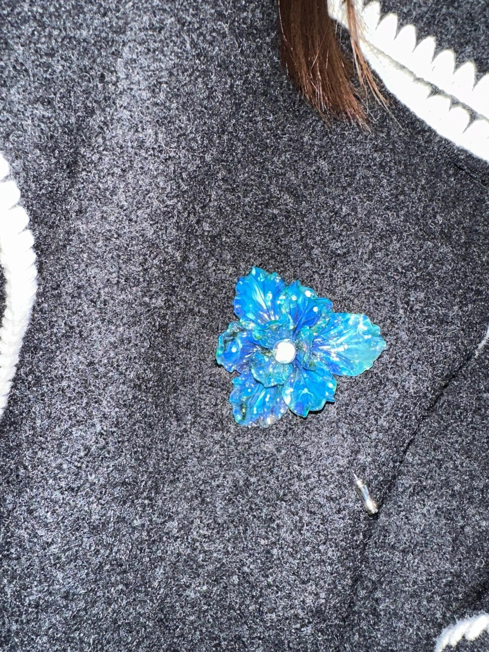 Blue Green Opal Flower Brooch