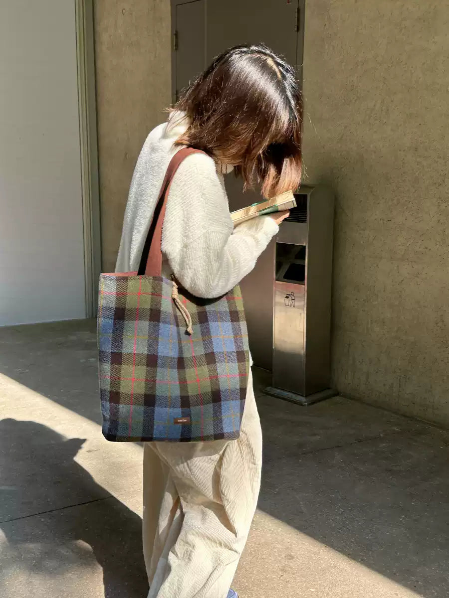 Blue Green Plaid Wool Shoulder Bag