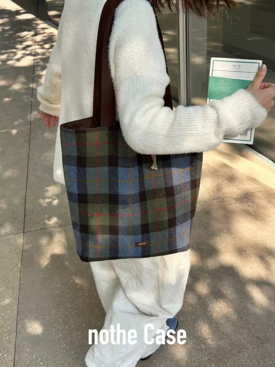 Blue Green Plaid Wool Shoulder Bag