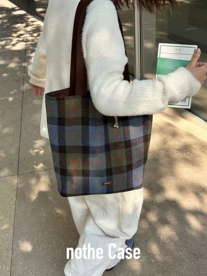 Blue Green Plaid Wool Shoulder Bag