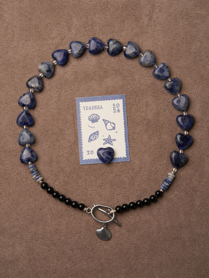 Blue Heart Stone Beaded Necklace