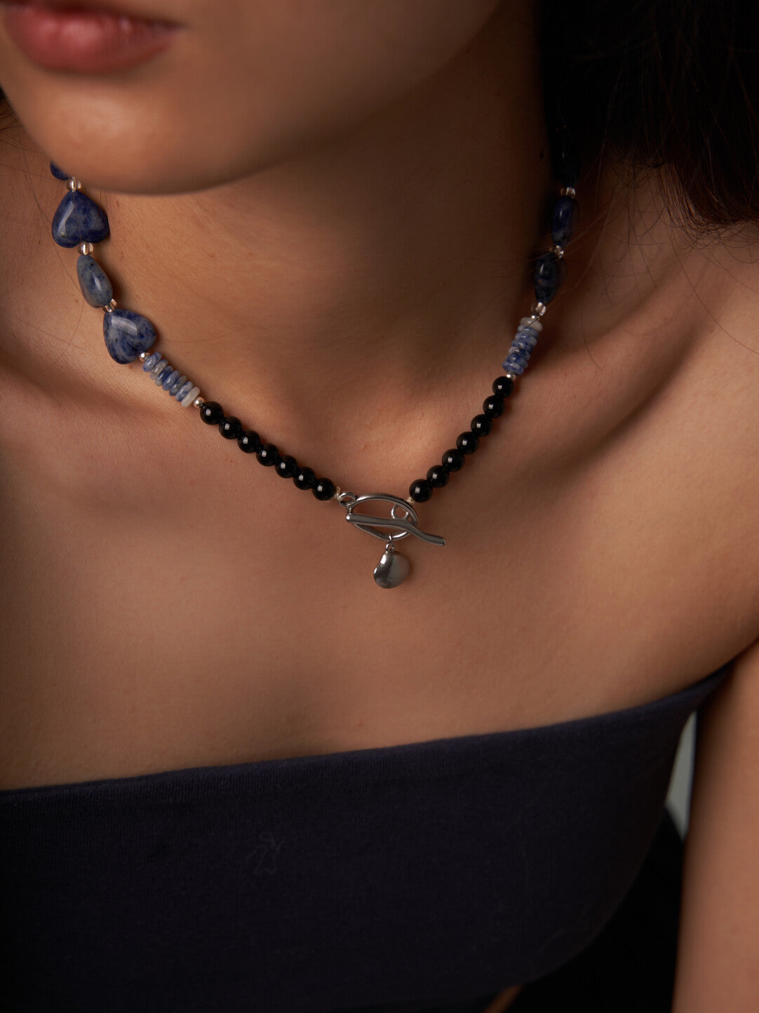 Blue Heart Stone Beaded Necklace