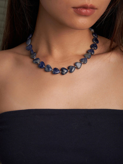 Blue Heart Stone Beaded Necklace
