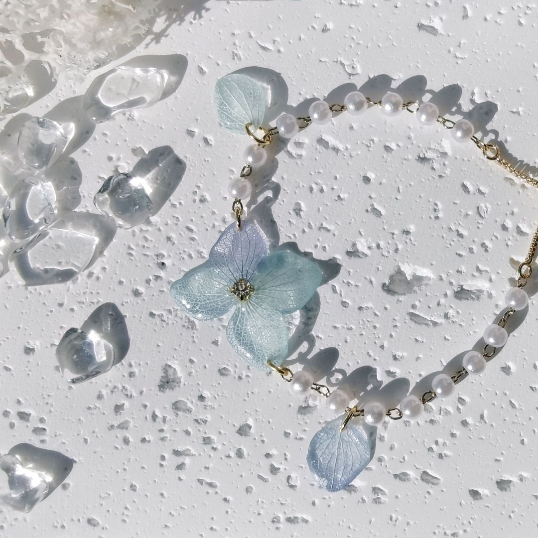Blue Hydrangea Resin Jewelry Set