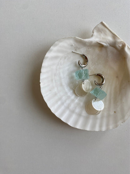 Blue Ice Crystal Shell Earrings