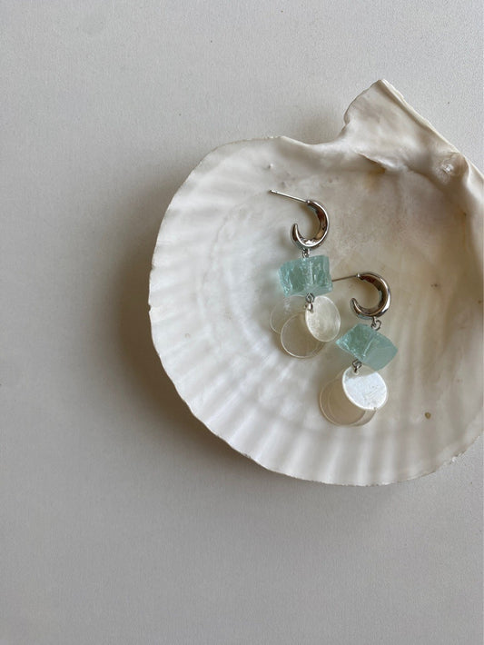 Blue Ice Crystal Shell Earrings