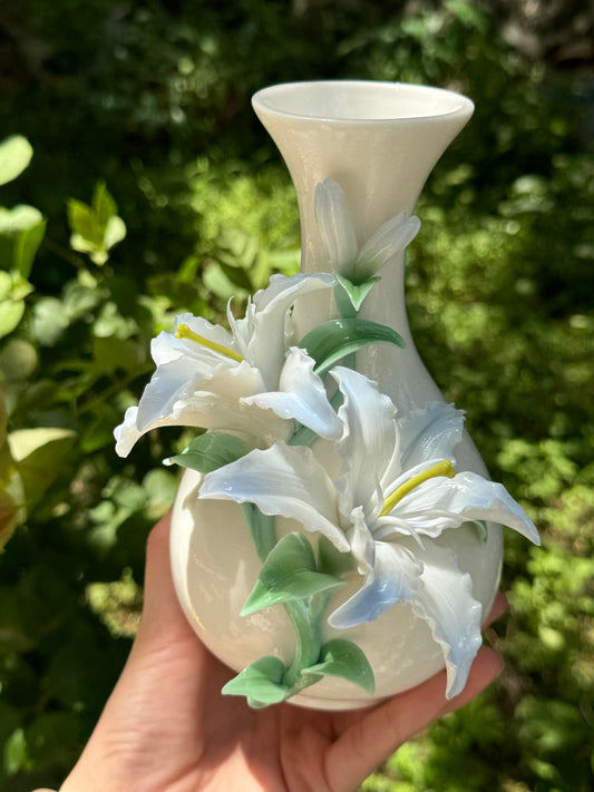 Blue Lily Sculpted Ceramic Vase