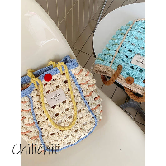 Blue Orange Crochet Shoulder Bag