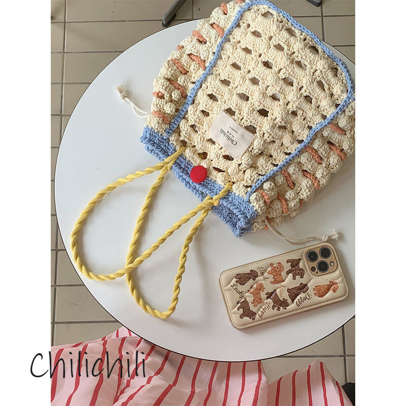 Blue Orange Crochet Shoulder Bag