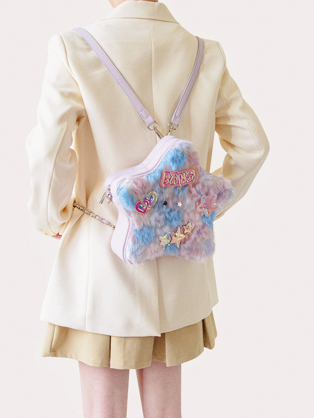 Blue Pink Plush Star Shape Backpack