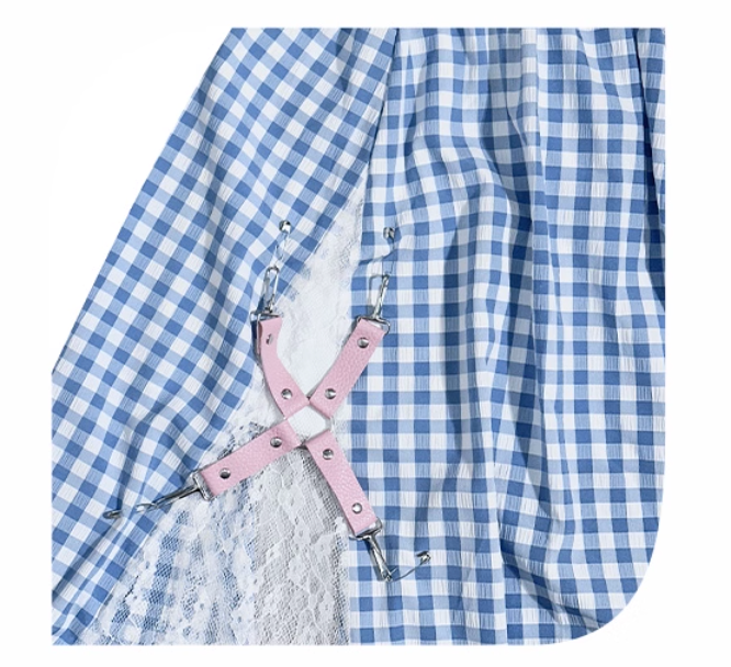 Blue Plaid Lace Patchwork Skirt