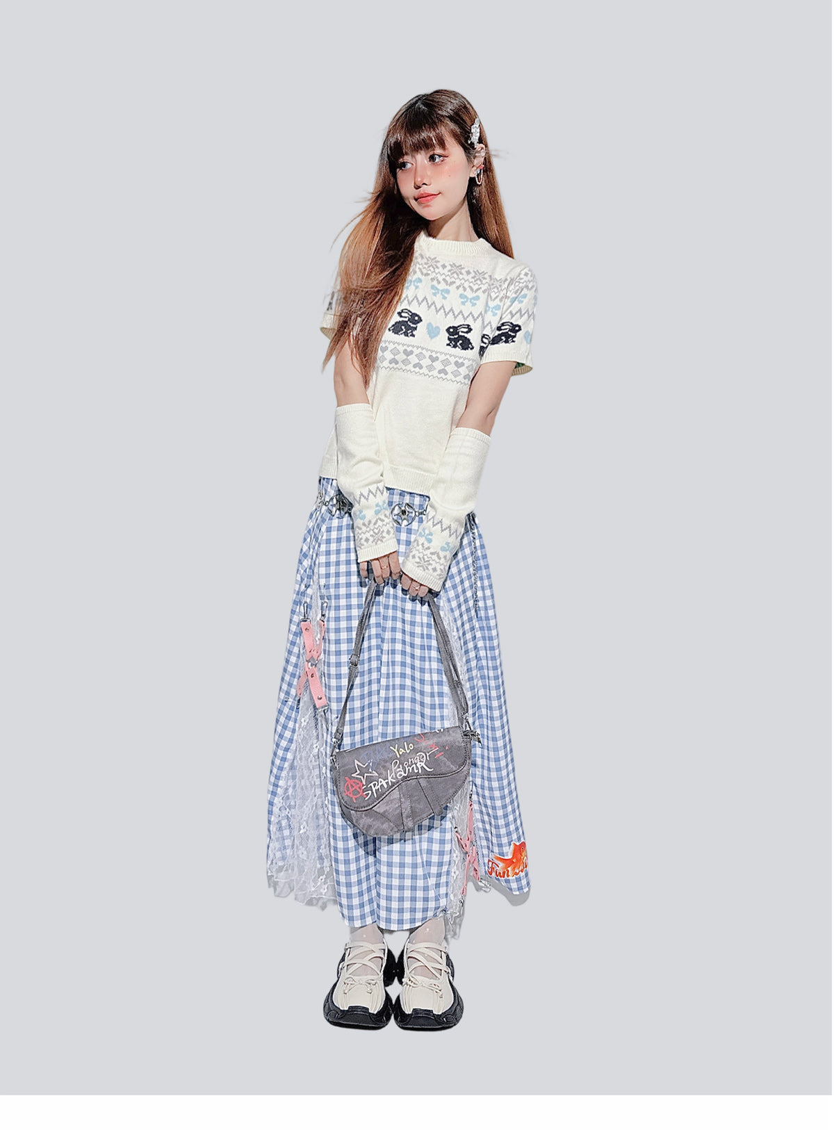 Blue Plaid Lace Patchwork Skirt