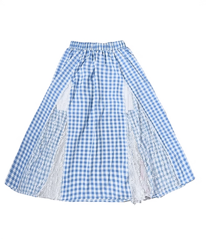 Blue Plaid Lace Patchwork Skirt