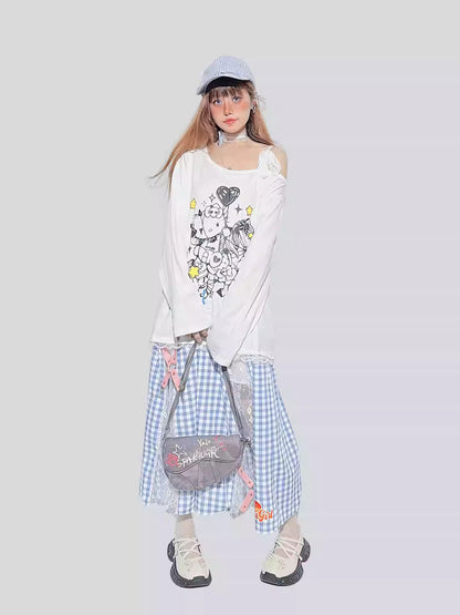 Blue Plaid Lace Patchwork Skirt