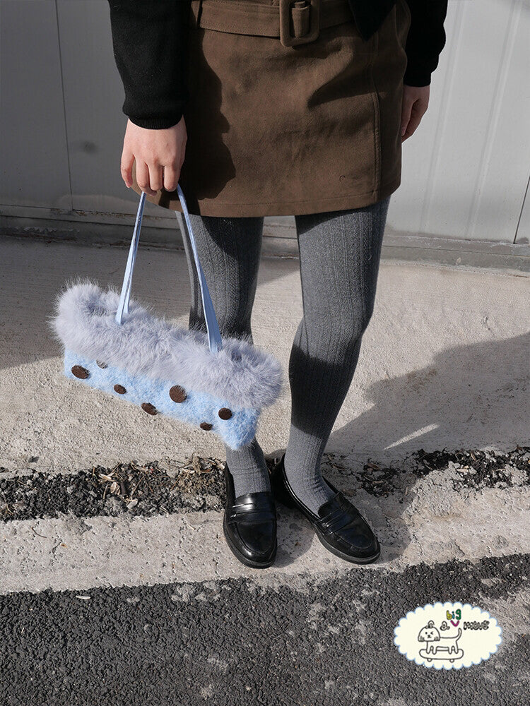 Blue Polka Dot Plush Shoulder Bag