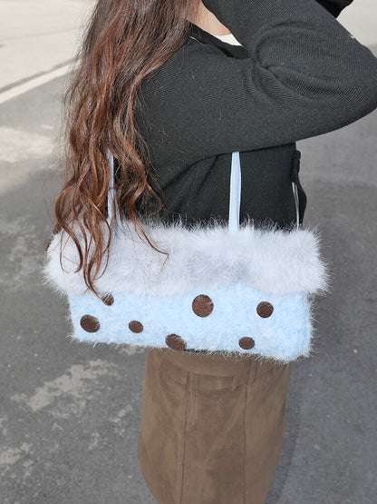 Blue Polka Dot Plush Shoulder Bag
