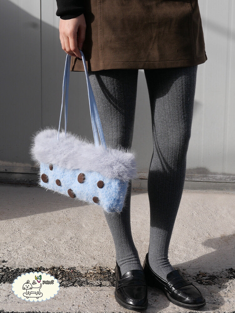 Blue Polka Dot Plush Shoulder Bag
