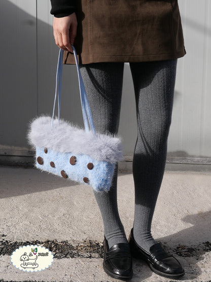 Blue Polka Dot Plush Shoulder Bag