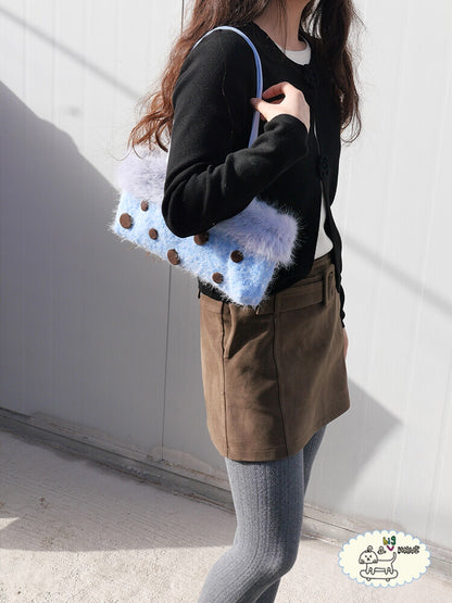 Blue Polka Dot Plush Shoulder Bag