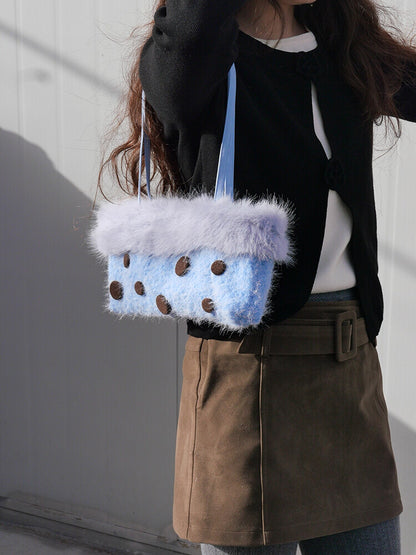 Blue Polka Dot Plush Shoulder Bag