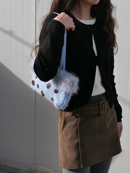 Blue Polka Dot Plush Shoulder Bag