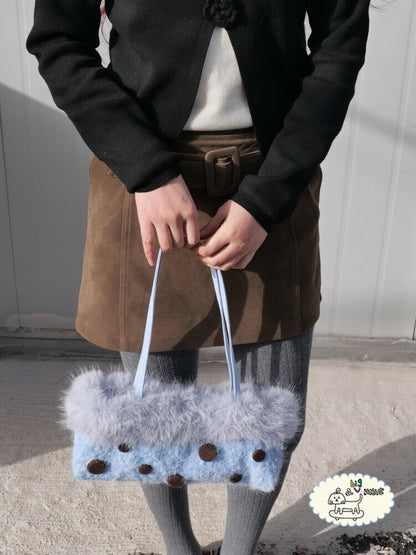 Blue Polka Dot Plush Shoulder Bag