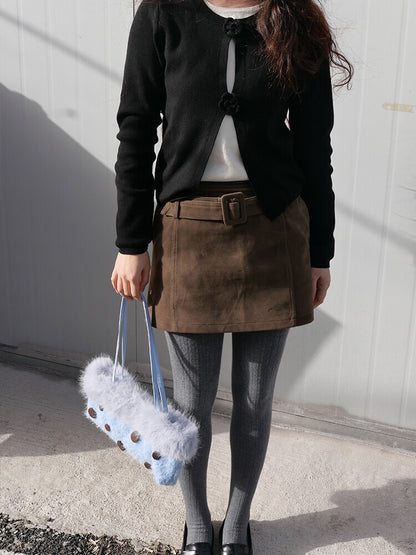 Blue Polka Dot Plush Shoulder Bag