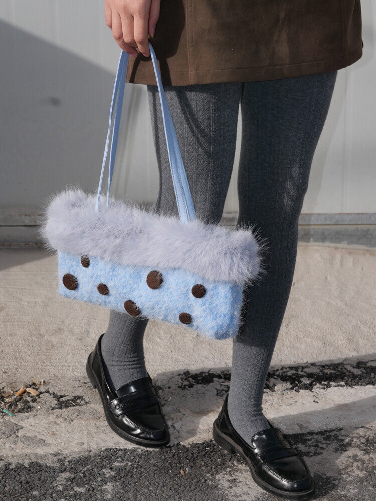 Blue Polka Dot Plush Shoulder Bag