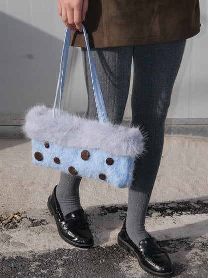 Blue Polka Dot Plush Shoulder Bag