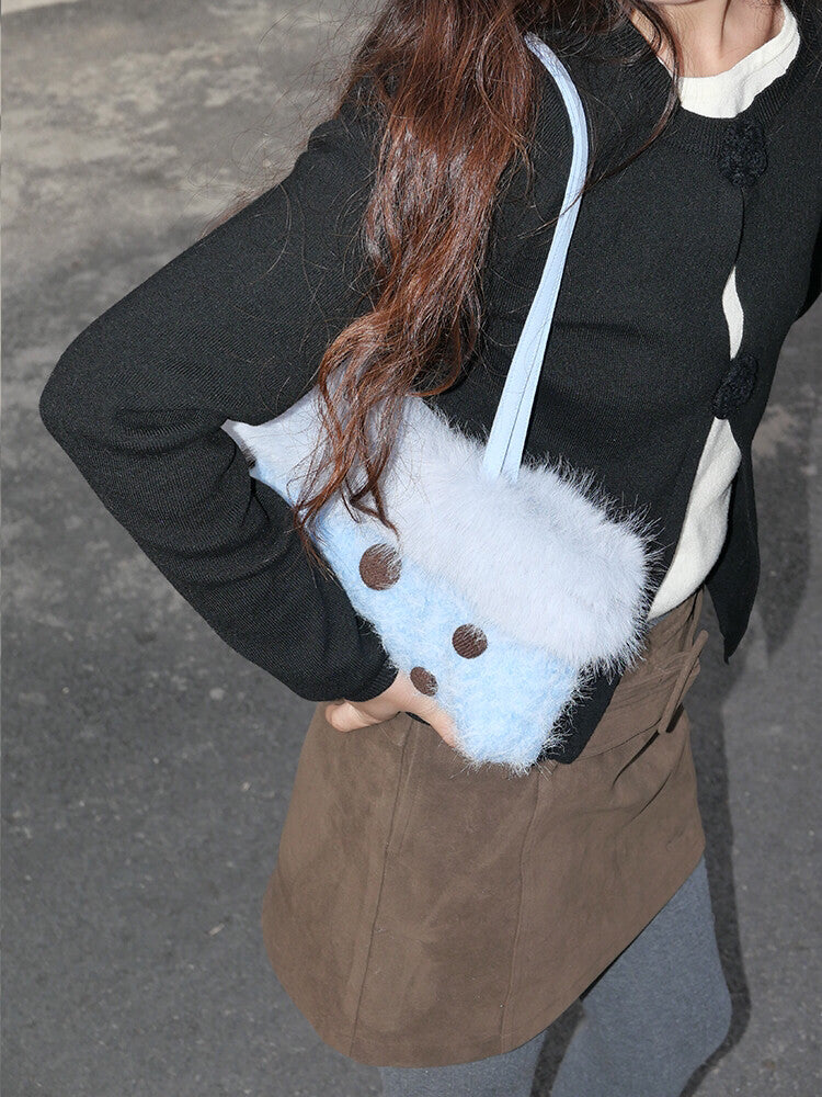 Blue Polka Dot Plush Shoulder Bag