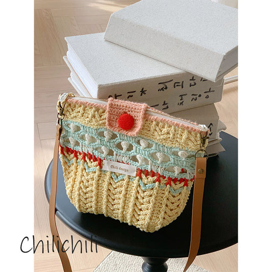 Blue Red Crochet Crossbody Bag