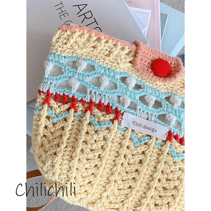Blue Red Crochet Crossbody Bag