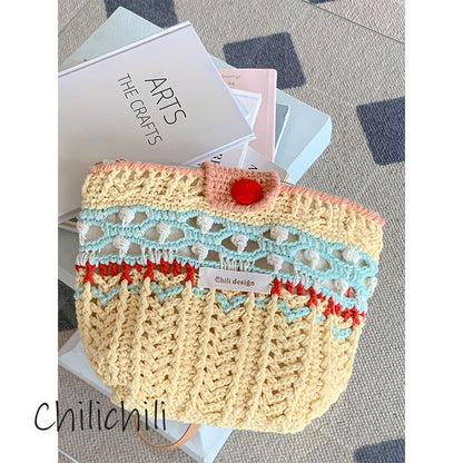 Blue Red Crochet Crossbody Bag