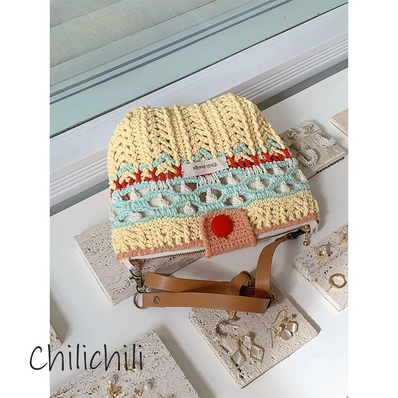Blue Red Crochet Crossbody Bag