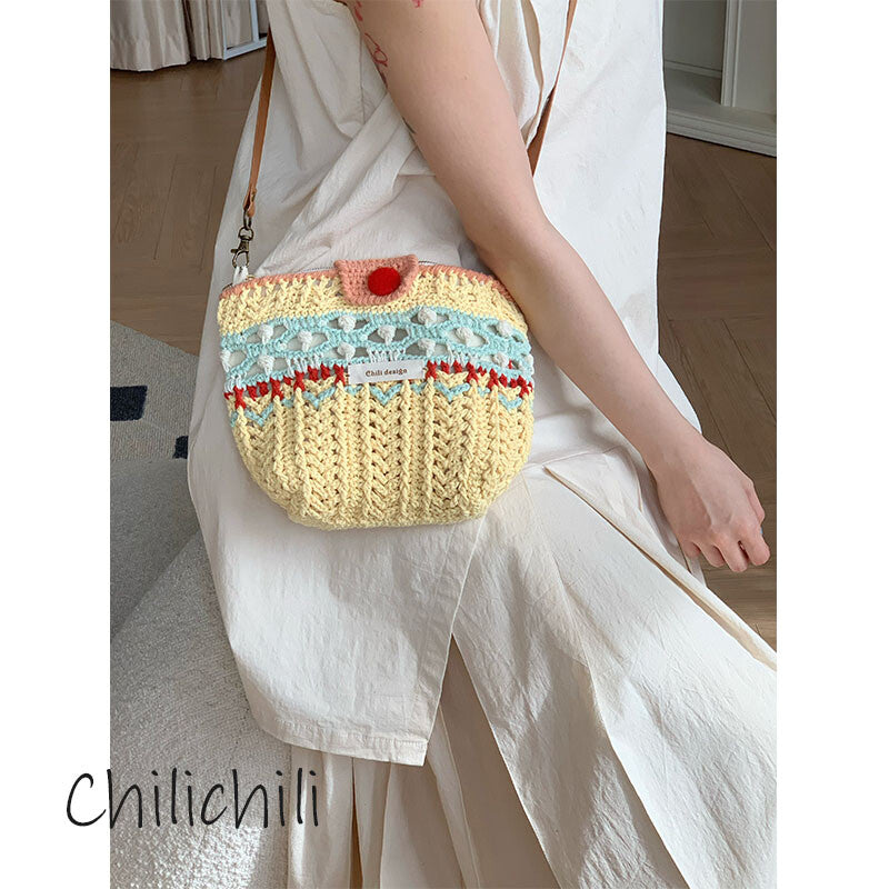 Blue Red Crochet Crossbody Bag