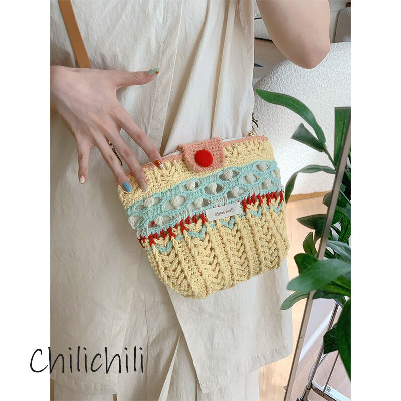 Blue Red Crochet Crossbody Bag