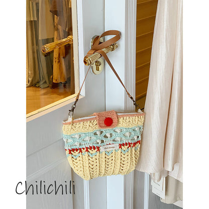 Blue Red Crochet Crossbody Bag